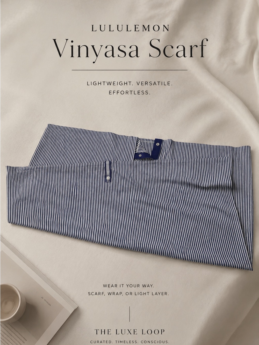 lululemon Vinyasa Scarf in Navy and White Stripe